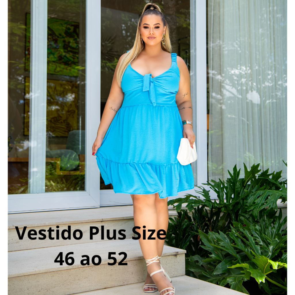Vestido Feminino Curto Plus  Size Alça Babado Decote Regulavél Soltinho Rodado