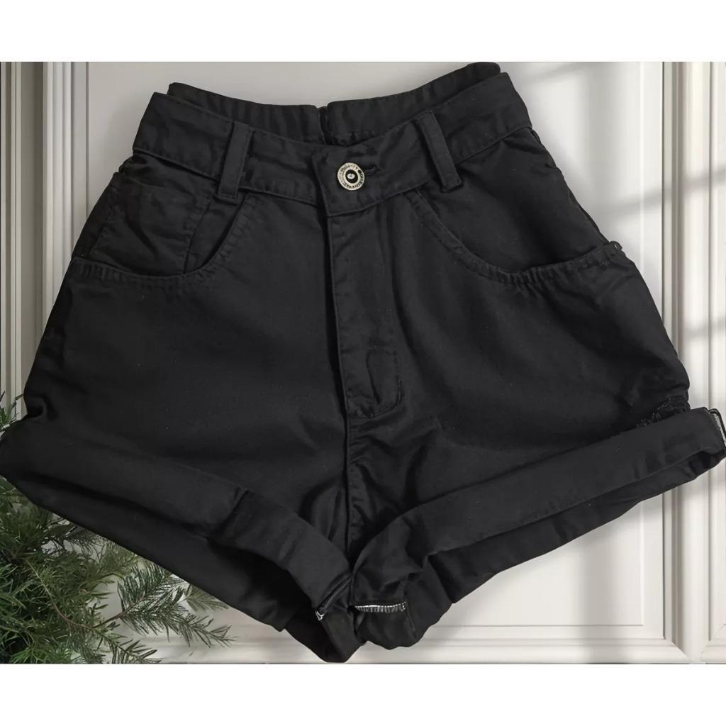 Short Jeans Feminino Básico Barrinha Preto em Oferta na Shopee