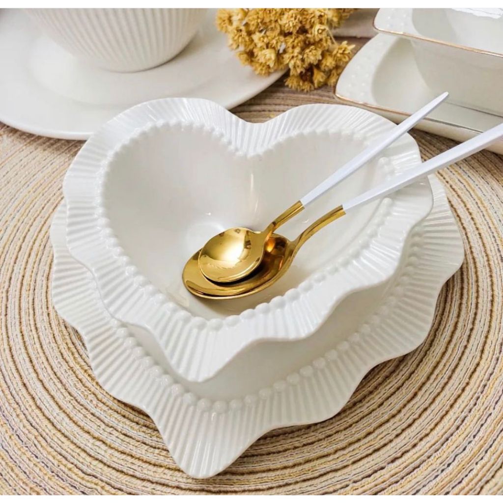 kit 2 peças c/ Bowl + prato sobremesa cerâmica CORAÇÃO branca NAMORADOS mesa posta Pestico...