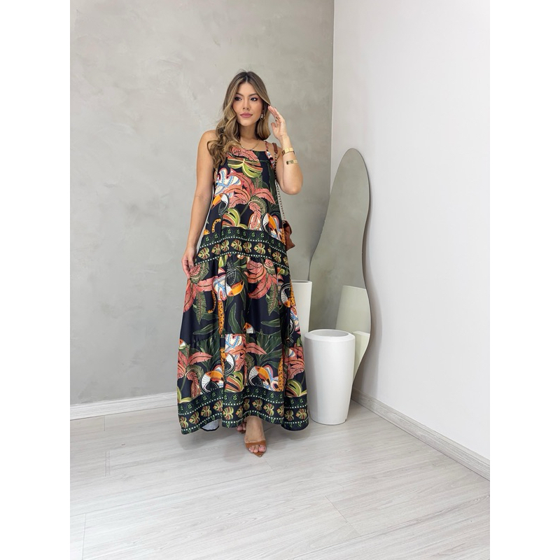 Vestido Longo inspiração em estampas tropicais