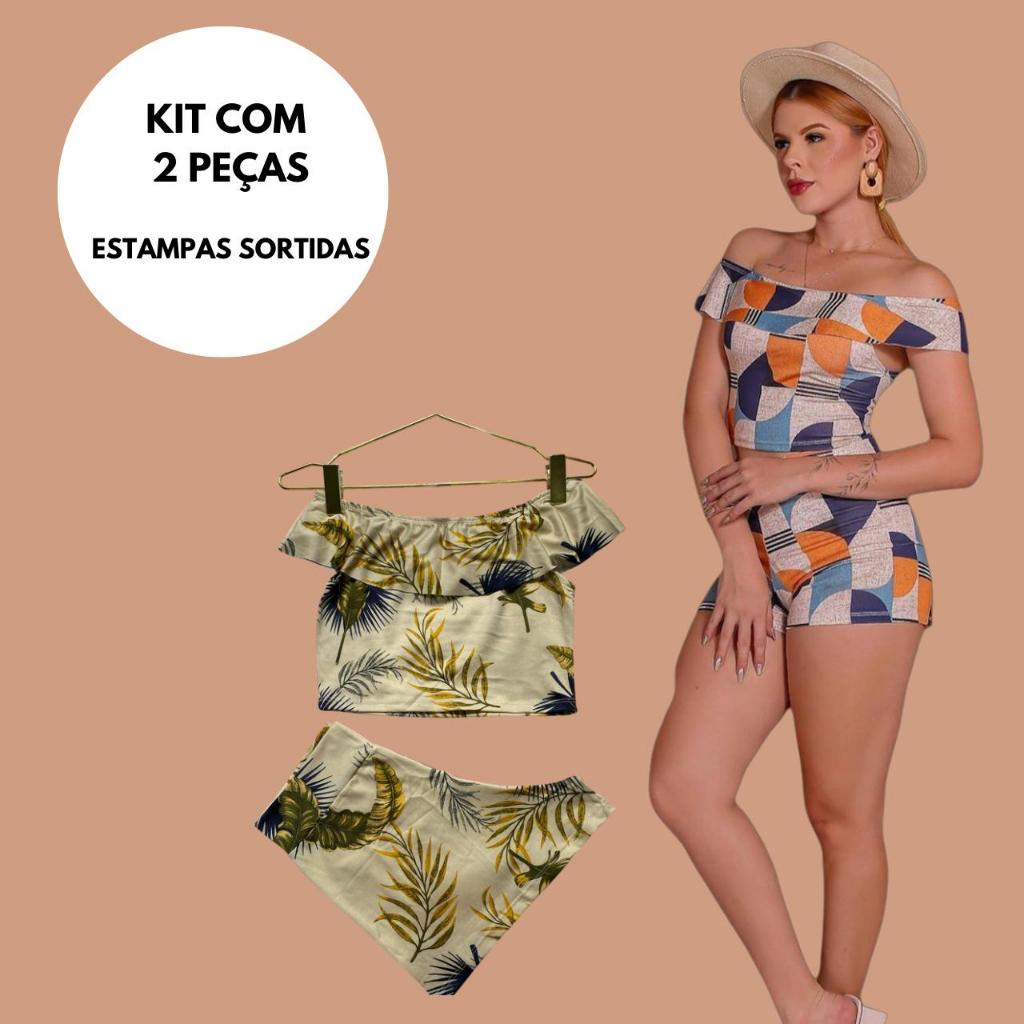 Kit 2 Peças conjunto curto conjunto estampado babado conjunto confortável básico conjunto casual tendência dia a dia