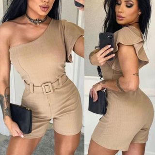 macaquinho feminino  elegante com cinto e bojo manga nula elegante em Oferta na Shopee