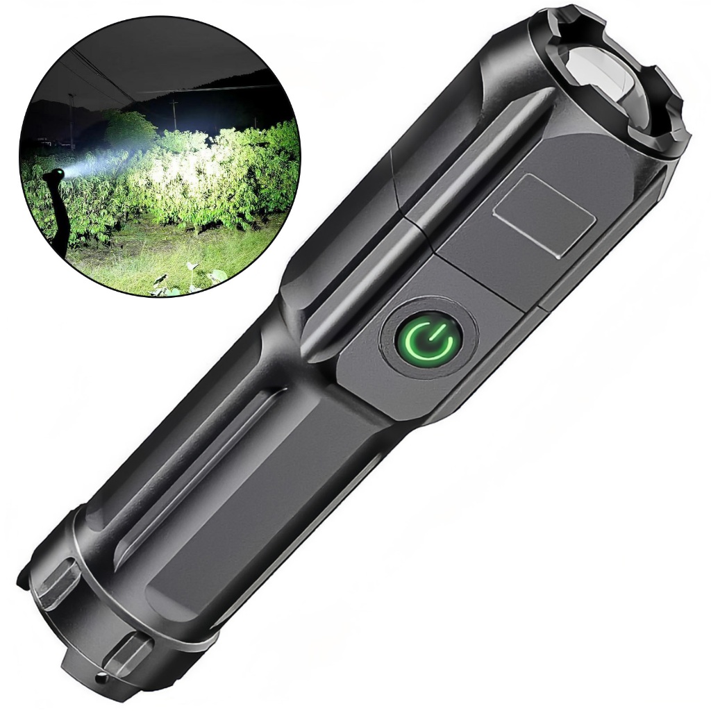 KA-L1588 Resistente A Água Lanterna Tática Potente Led Luz Forte Zoom Mecânico Recarregável via USB