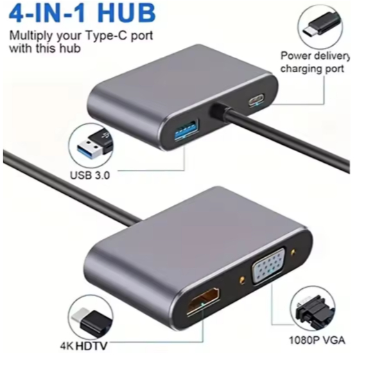 Hub usb-c Adaptador Usb Tipo C 4 Em 1 Com Hdmi 4k Mac Pro/air/m1
