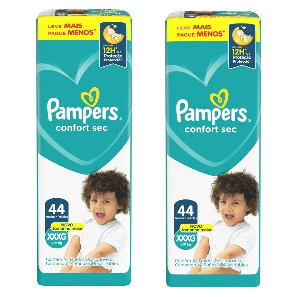 Kit 2ptes Fralda Pampers Confort Sec XXXG 44un cada - Total 88un em Oferta na Shopee
