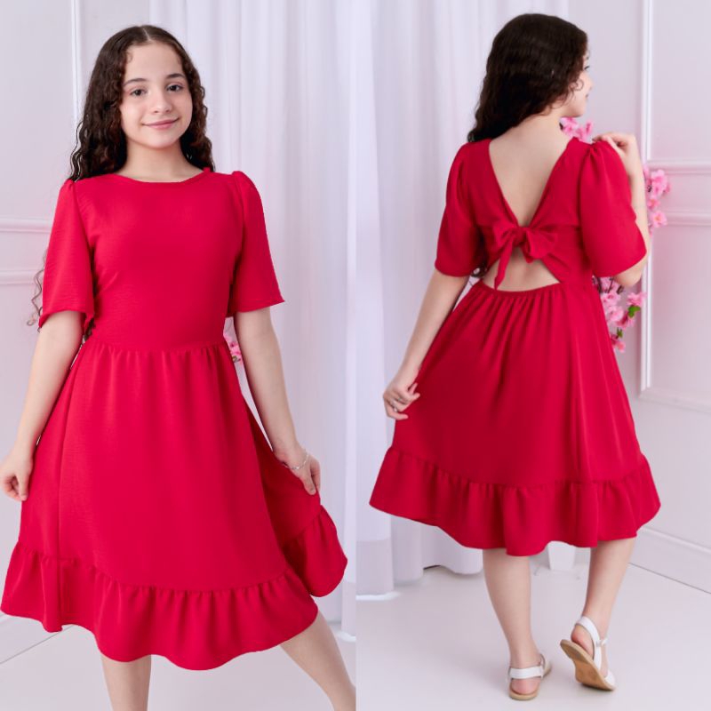 Vestido Infantil Feminino Midi Manga Curta Festa Casual Confortável