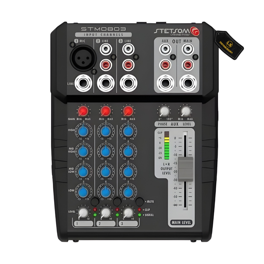Mesa Som Automotivo Stetsom STM-0803 3 Canais Auxiliar 12v Rca Microfone Equalizador 4 Bandas