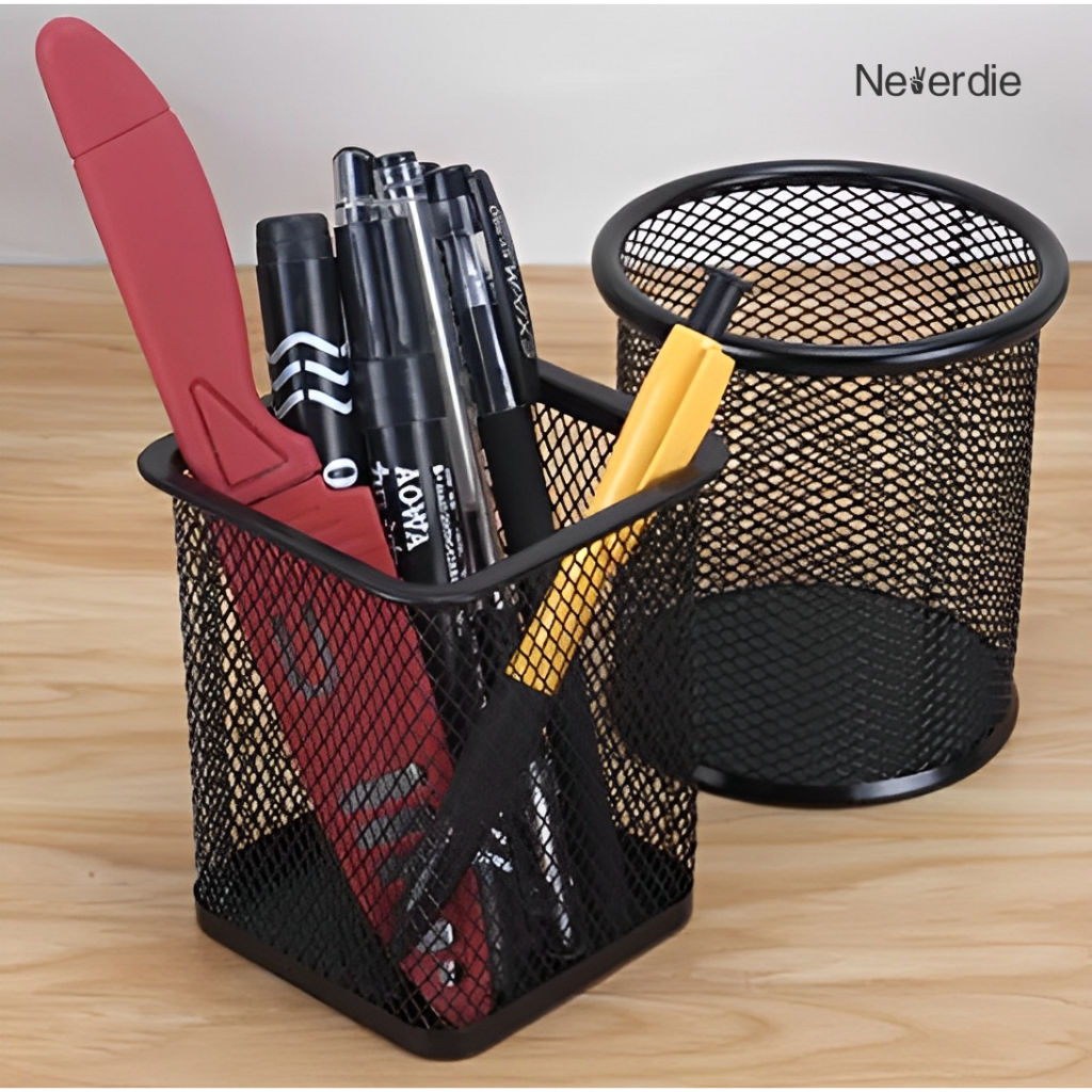 Porta Caneta Aramado Metal Redondo e Quadrado