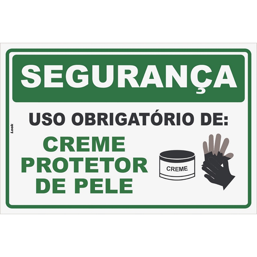 Placa Sinalização Obrigatório Creme Protetor Pele EPI Segurança Trabalho Proteção Solar Normas NR12