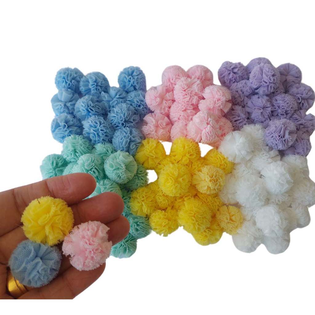 Pompom De Malha Tule Poliéster 25mm |  Kit 20 ou 50 Unidades em Oferta na Shopee