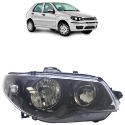 Farol Dianteiro Palio G3 2004 2005 2006 2007 A 2016 Máscara Negra Foco Duplo Lente Lisa Acrílico