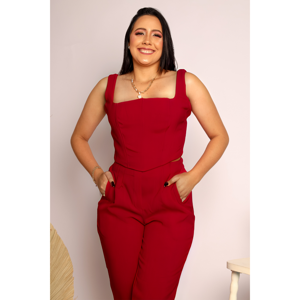 Conjunto Feminino Social  Corselete Alça Casual e Calça Reta wid leg Clássico e Elegante em Oferta na Shopee