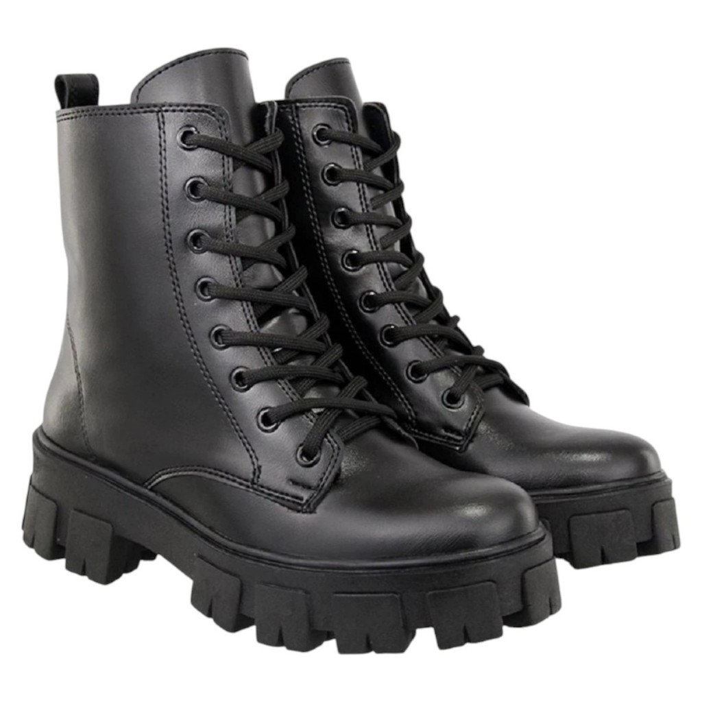 Bota Feminina  Bloguerinha Tratorada Cano Médio Preto 33 ao 40 Novidade em Oferta na Shopee