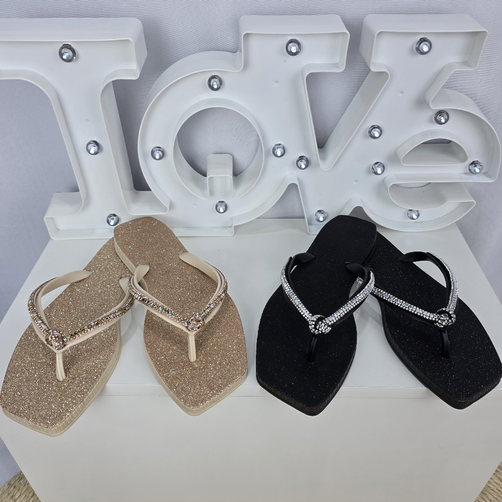 Chinelo feminino de Glitter com Strass de Luxo Bico Quadrado Qualidade Premium em Oferta na Shopee
