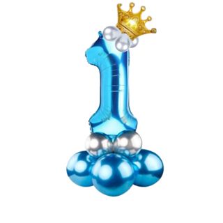 Buque de balões Metalziado com 1 Numero 70 cm  (Azul ) e coroa dourada em Oferta na Shopee