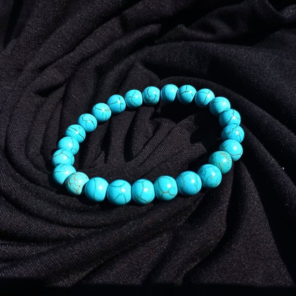 Pulseira Masculina Bolinha Pedra Howlita Turquesa 8mm