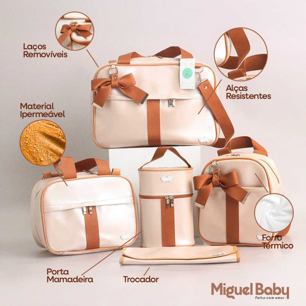 kit bolsas Maternidade Fita luxo de 5 peças masculino | feminino