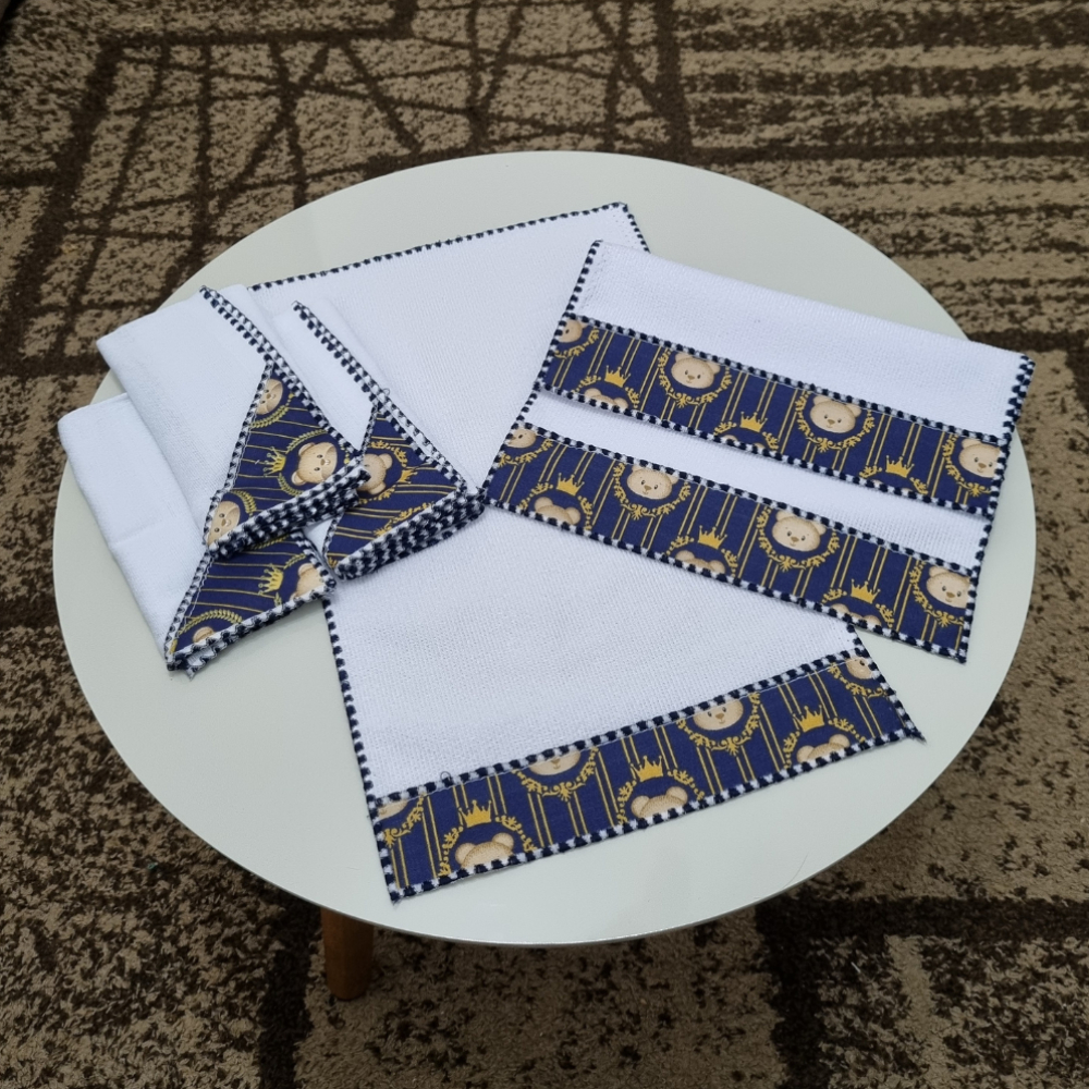 Kit 3 Fraldinhas de Boca + 3 Toalhinhas de Ombro para Bebê 100% Algodão