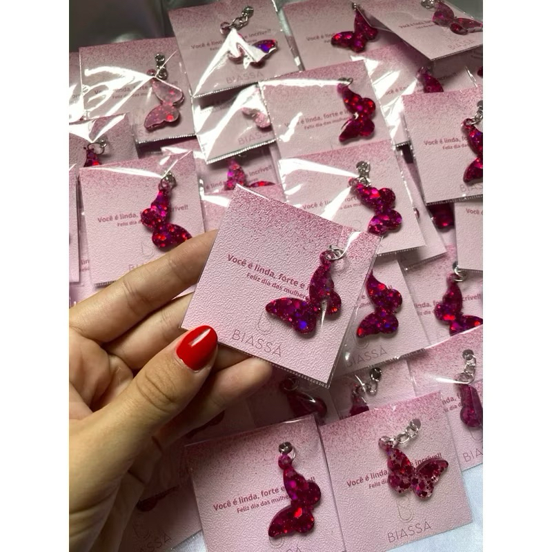 Kit Chaveiro De Borboleta Personalizado Em Resina Colorido 10/20/30/40 Unidades Lembrancinha Chá de bebê Aniversário