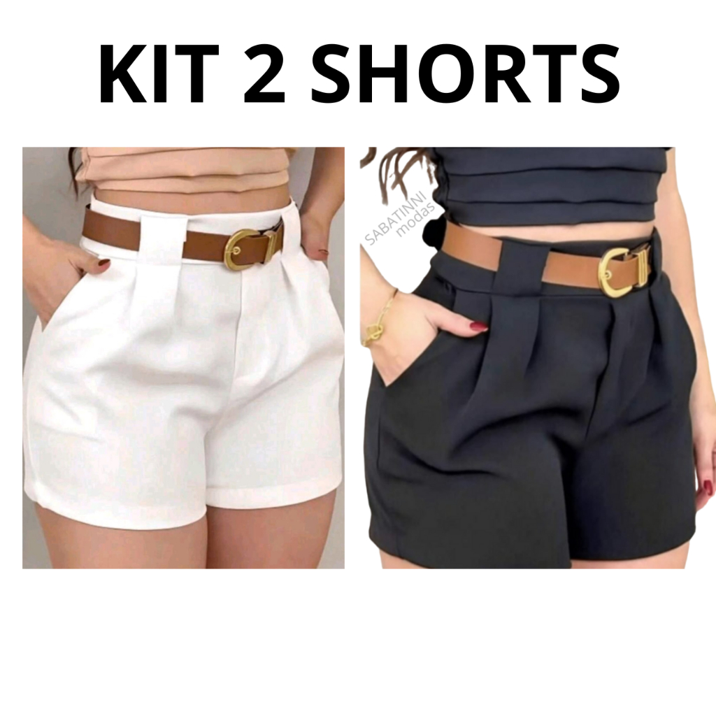 2 Shorts Tendencia Alfaiataria Com Cinto De Couro Modelo Social Short Kit