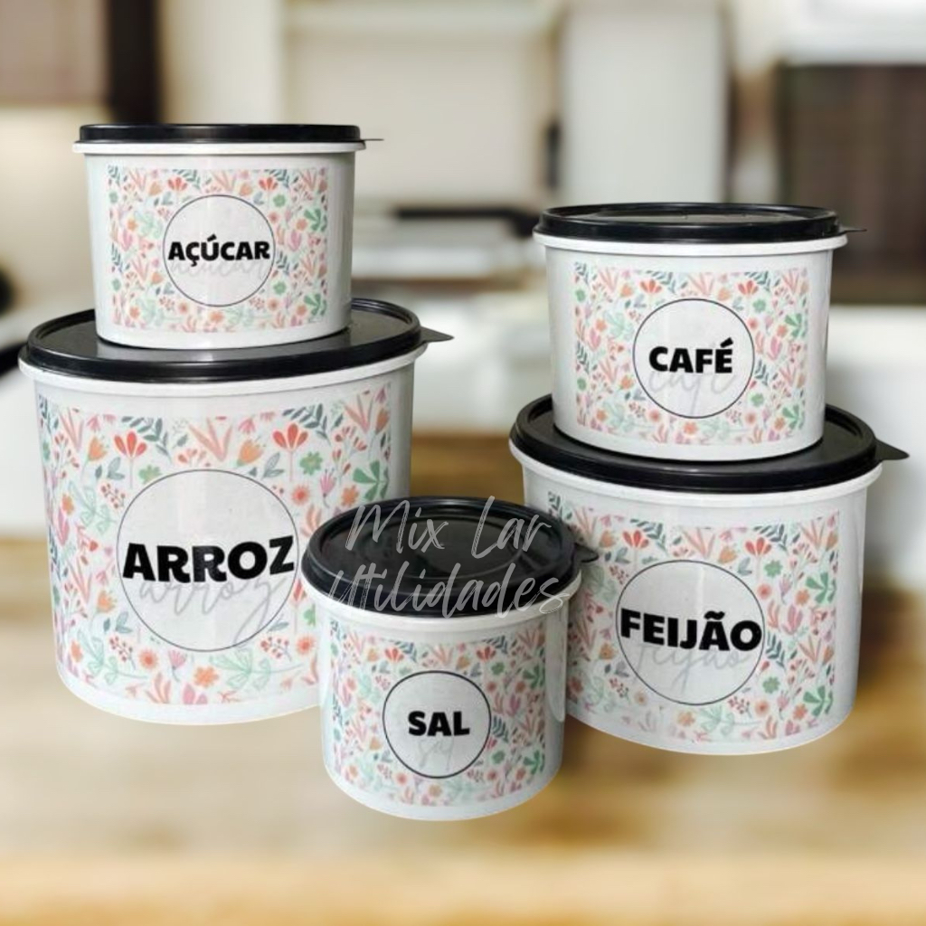 Kit mantimentos cozinha com 5 potes para armazenar alimentos