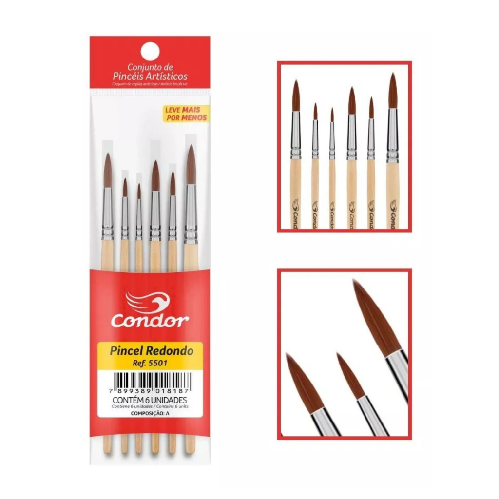 Kit Pincel Redondo Condor 5501 - 6 Pincéis