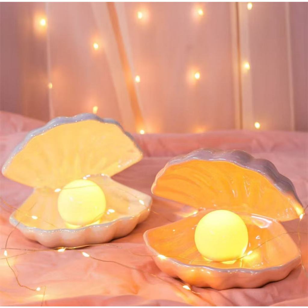 Quarto Luz Suave Cabeceira Vermelha De Rede Lâmpada Pérola Concha Atmosfera De Mesa Sense ...