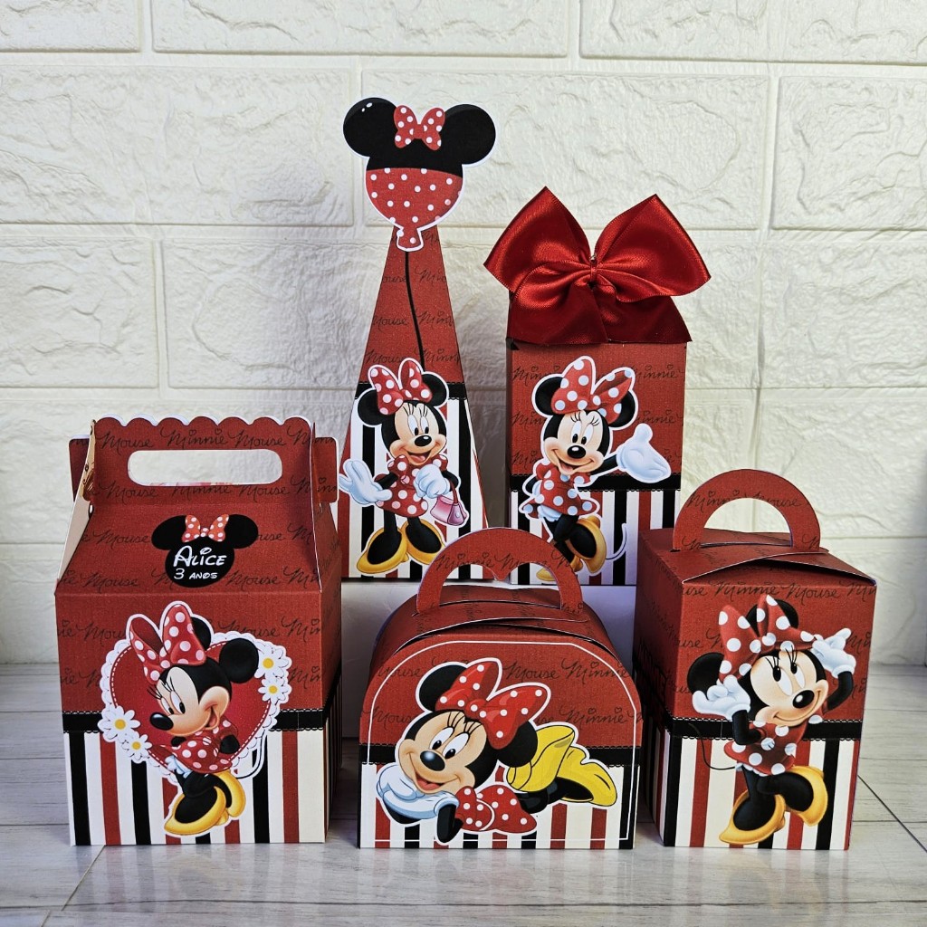 Kit Caixas Minnie Vermelha Personalizados/Lembrancinha/Festa Infantil/Aniversário/Caixas Prontas