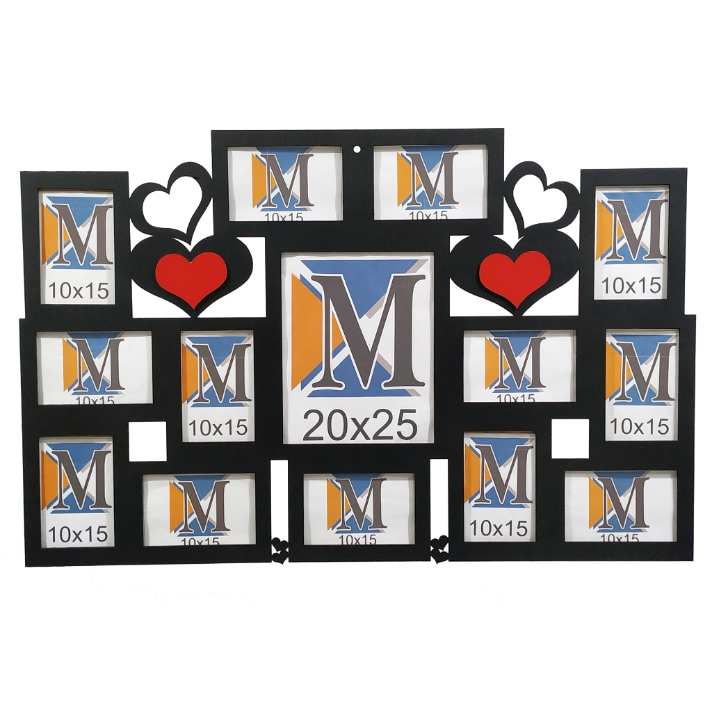 Painel Multifotos em MDF - 13 Aberturas 10x15 + 1 Abertura 20x25 em Oferta na Shopee