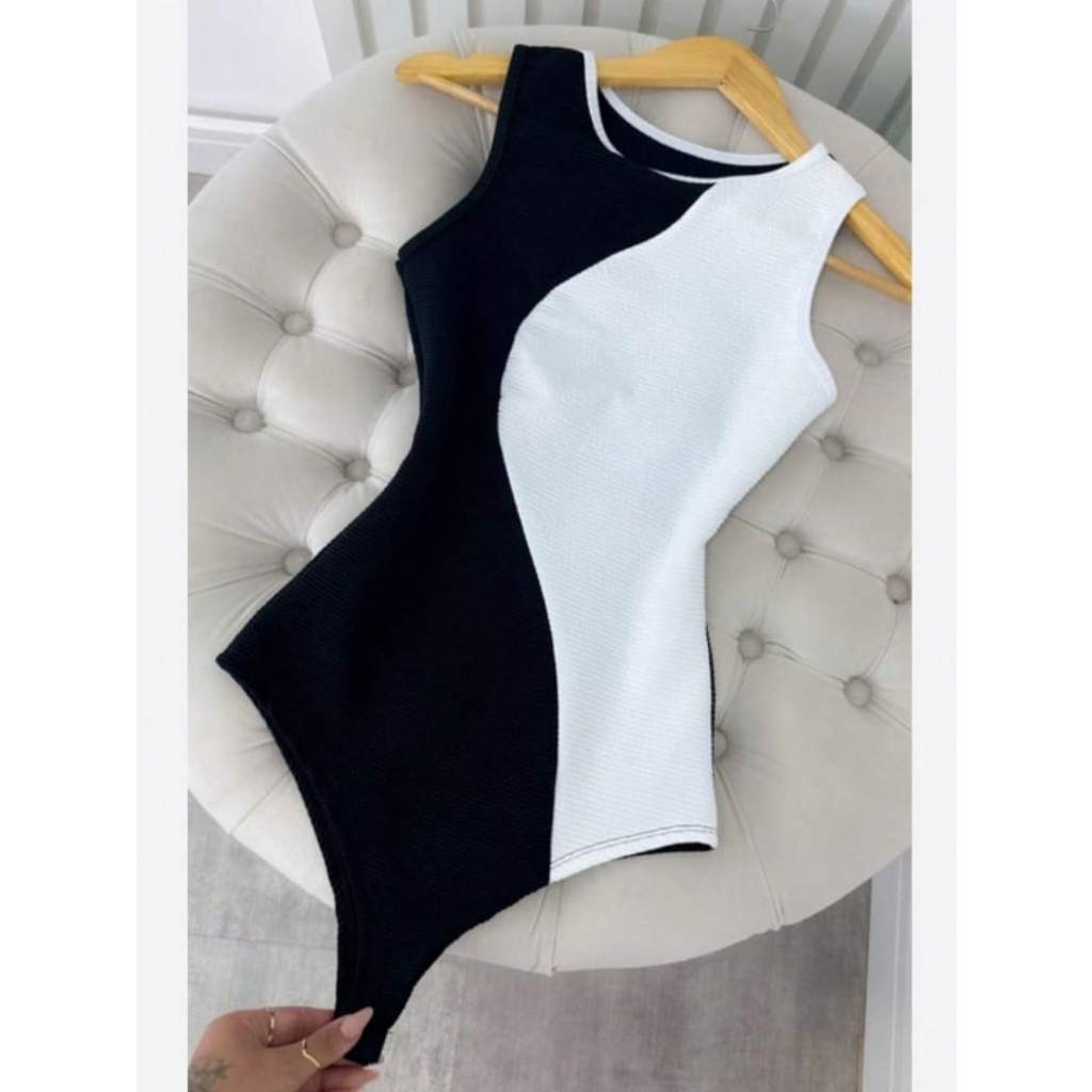 body bory  feminino bicolor anarruga estilo regata em Oferta na Shopee