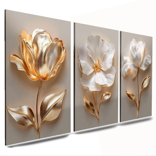 quadro grande para sala cozinha decorativo flor flores top dourado branca em Oferta na Shopee