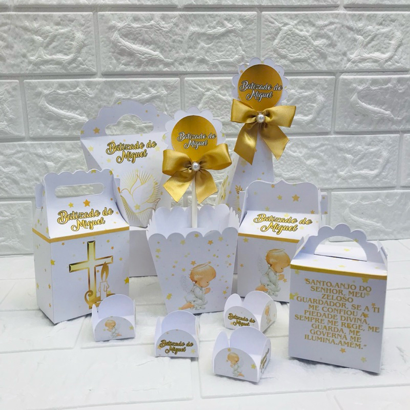 Kit lembrancinha de batizado personalizado 3 em 1 / caixinhas / forminhas / centro de mesa / BATIZADO