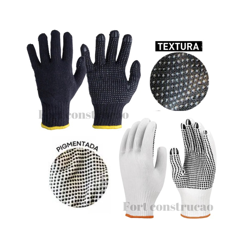 Luva Pigmentada de Malha de Algodão Branca ou Preta  Pedreiro Obras Construção Mecânica Jardinagem em Oferta na Shopee