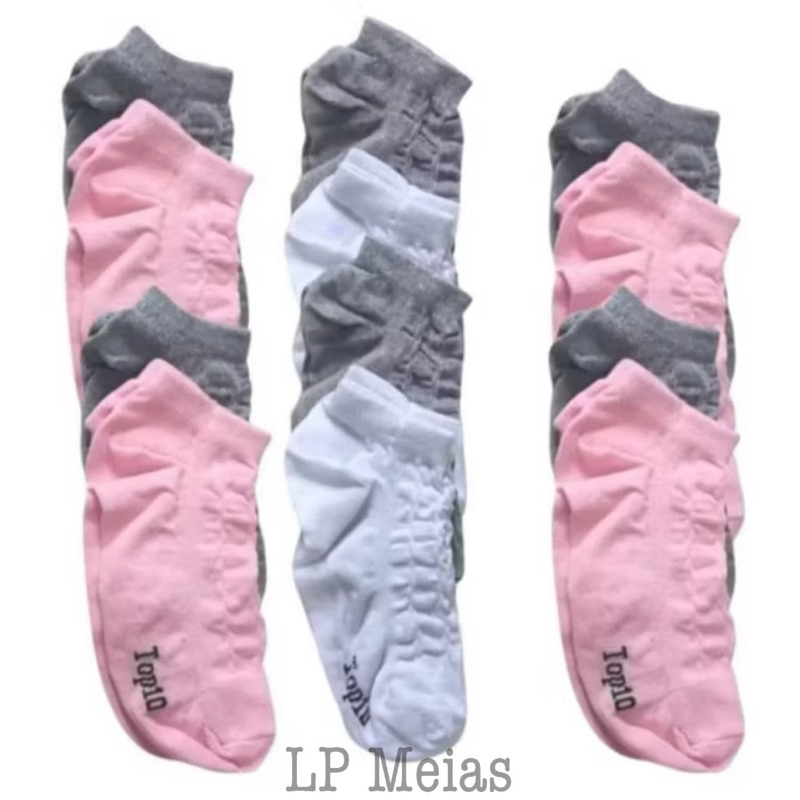 Kit 3 a 24 Pares Meia Feminina e Unissex Soquete 32 ao 38 100% Algodão em Oferta na Shopee