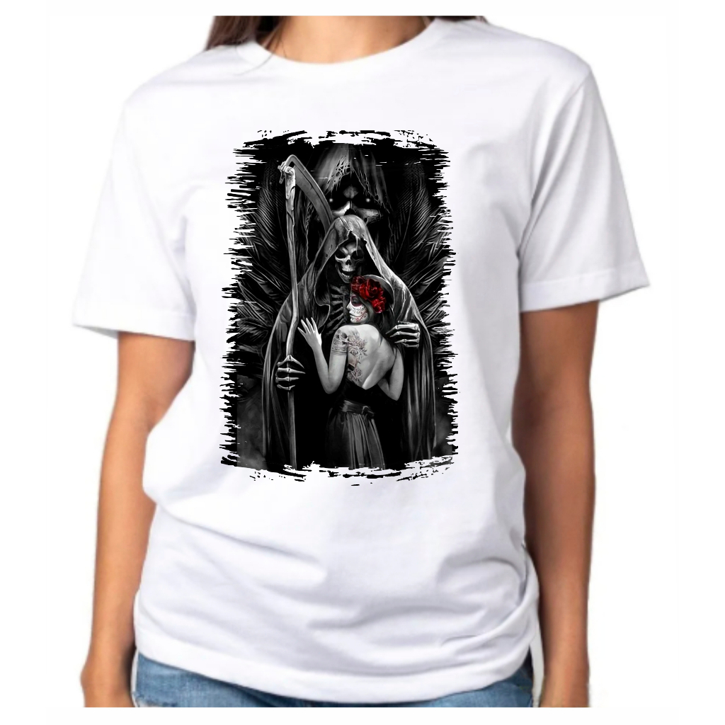 Camiseta Baby Look Raglan Feminina ou Camiseta Raglan Unissex Religião Exu Caveira Rosa Caveira 133