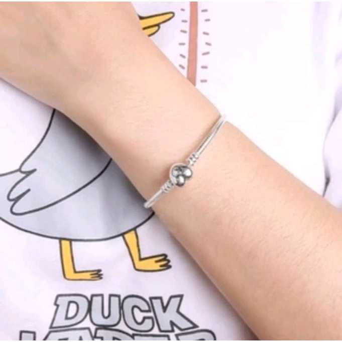Pulseira de Aço  para Berloque Feminina Prata fecho Coração, Cilíndrico e Bolinha em Oferta na Shopee