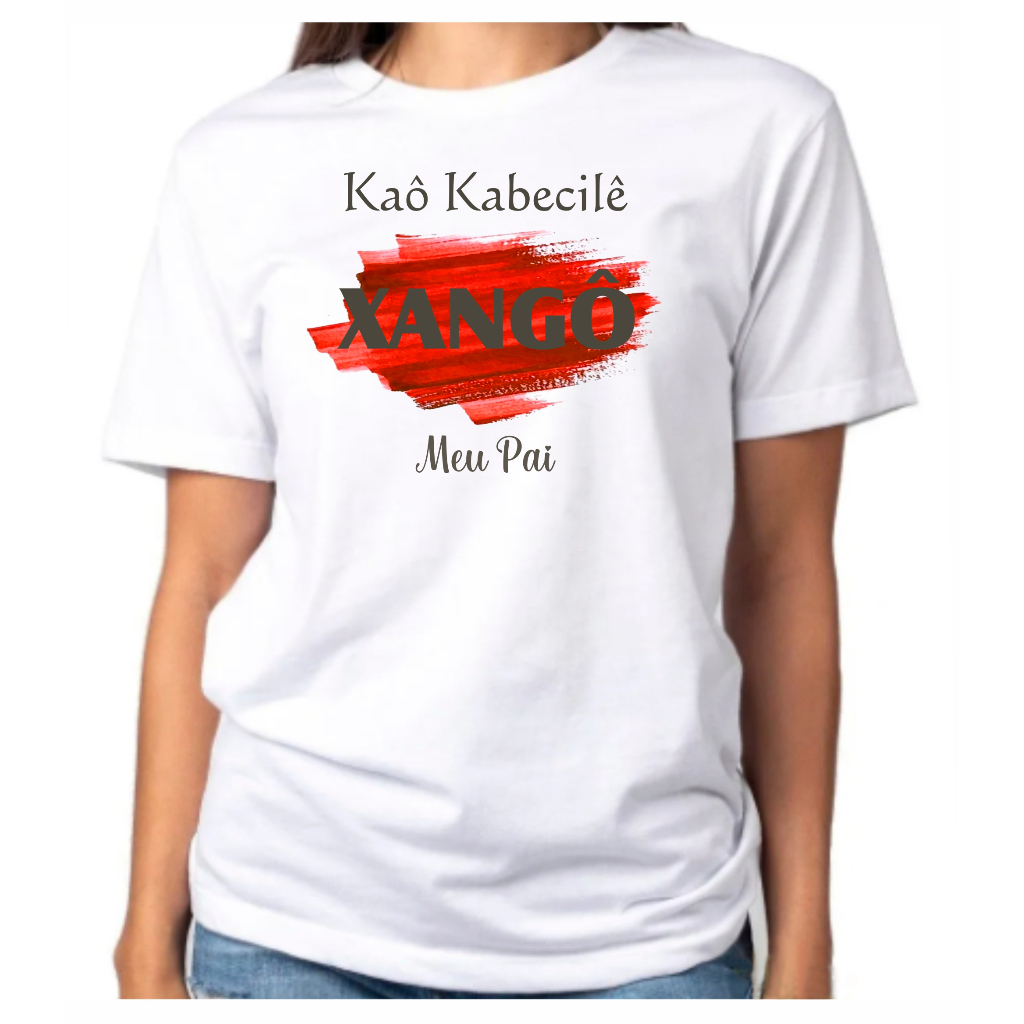 Camiseta Baby Look Raglan Feminina ou Camiseta Raglan Unissex Religião Xangô Kaô Kabecilê Meu Pai Umbanda 136