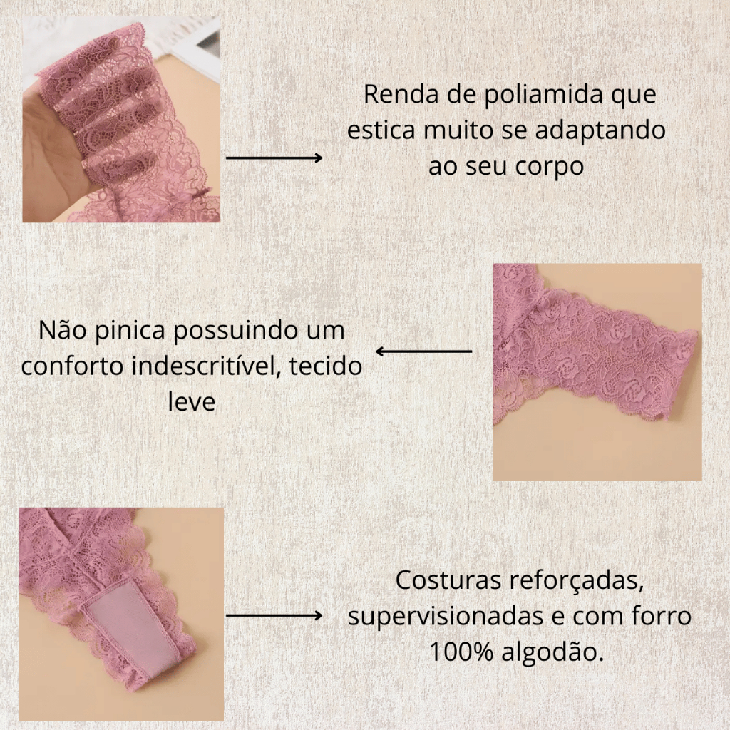 Kit 6 Calcinhas Asa Delta Fio Dental Lingerie Calcinha Renda Conforto Cores Variadas Kit 3