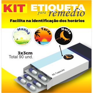 KIT Etiquetas de Remédio - Ideal para Identificação de Horário para Remédio - 90 und - 3x3cm - REF 03