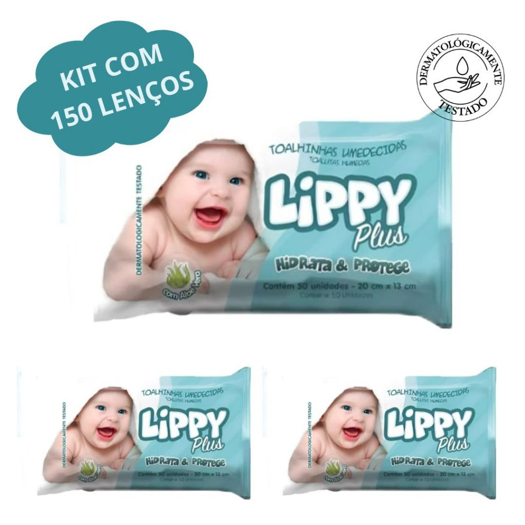Kit c/3 Pacotes - Toalhas/Lenços Umedecidos Lippy - C/50un cada pacote - 150 Toalhinhas