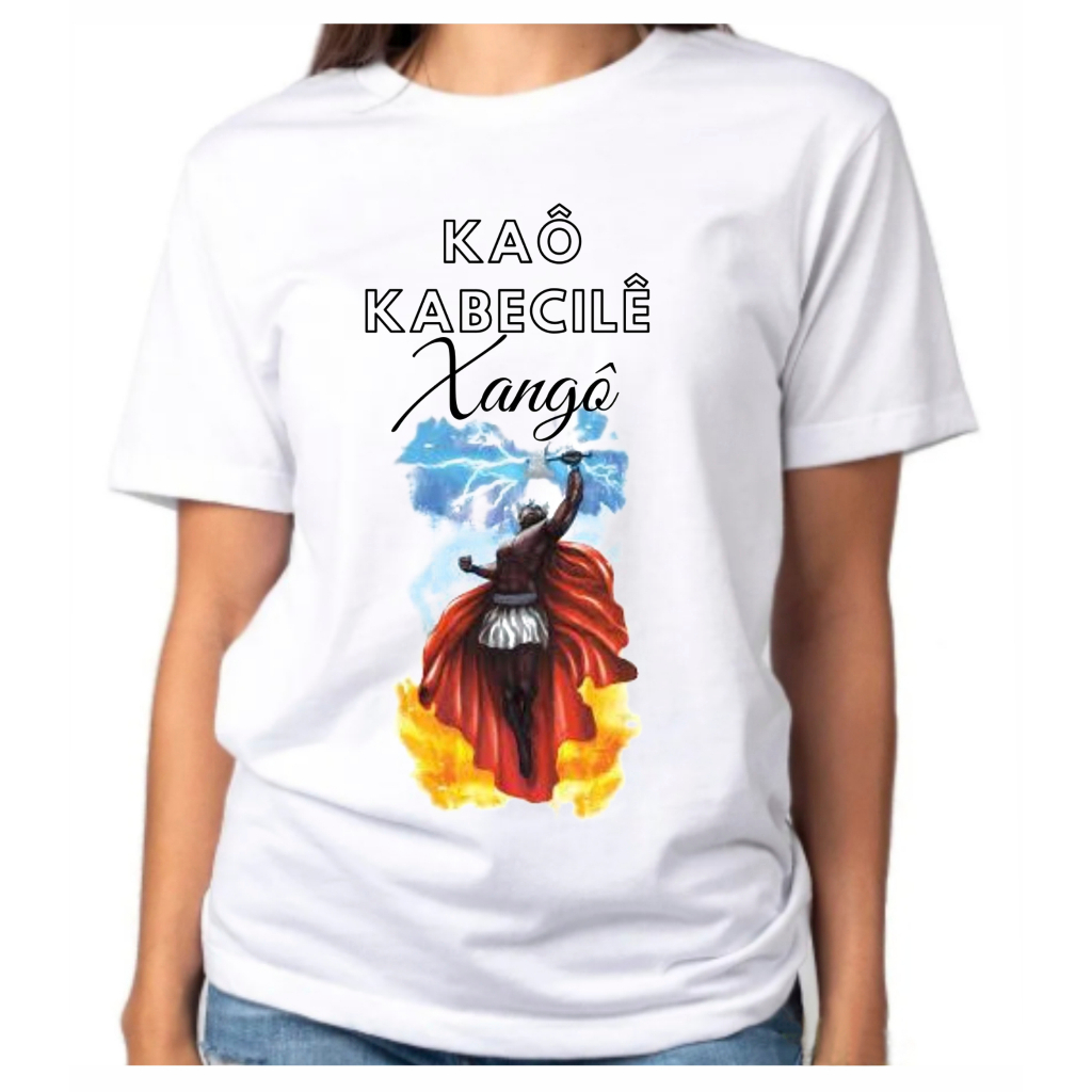 Camiseta Baby Look Raglan Feminina ou Camiseta Raglan Unissex Religião Xangô Orixá Kaô Umbanda 153