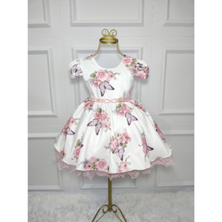 Vestido Infantil Estampado Flores e Borboletas Para Aniversários, Casamentos, Formaturas - 1. 2. 3. 4 em Oferta na Shopee