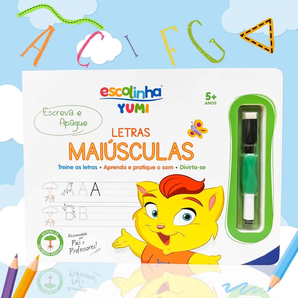 Livro Caderno De Caligrafia Infantil Letras Maiúsculas Caneta Magica Apagável Er