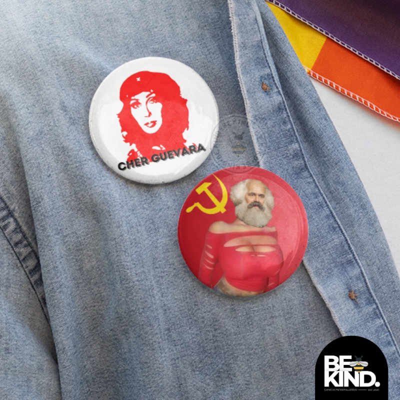 Bottons/Broches 4,5cm Personalizados CHER GUEVARA KARL MARX Humor | be kind.