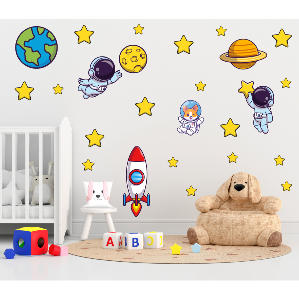 Adesivo De Parede Decorativo Astronauta Foguete Estrelas em Oferta na Shopee