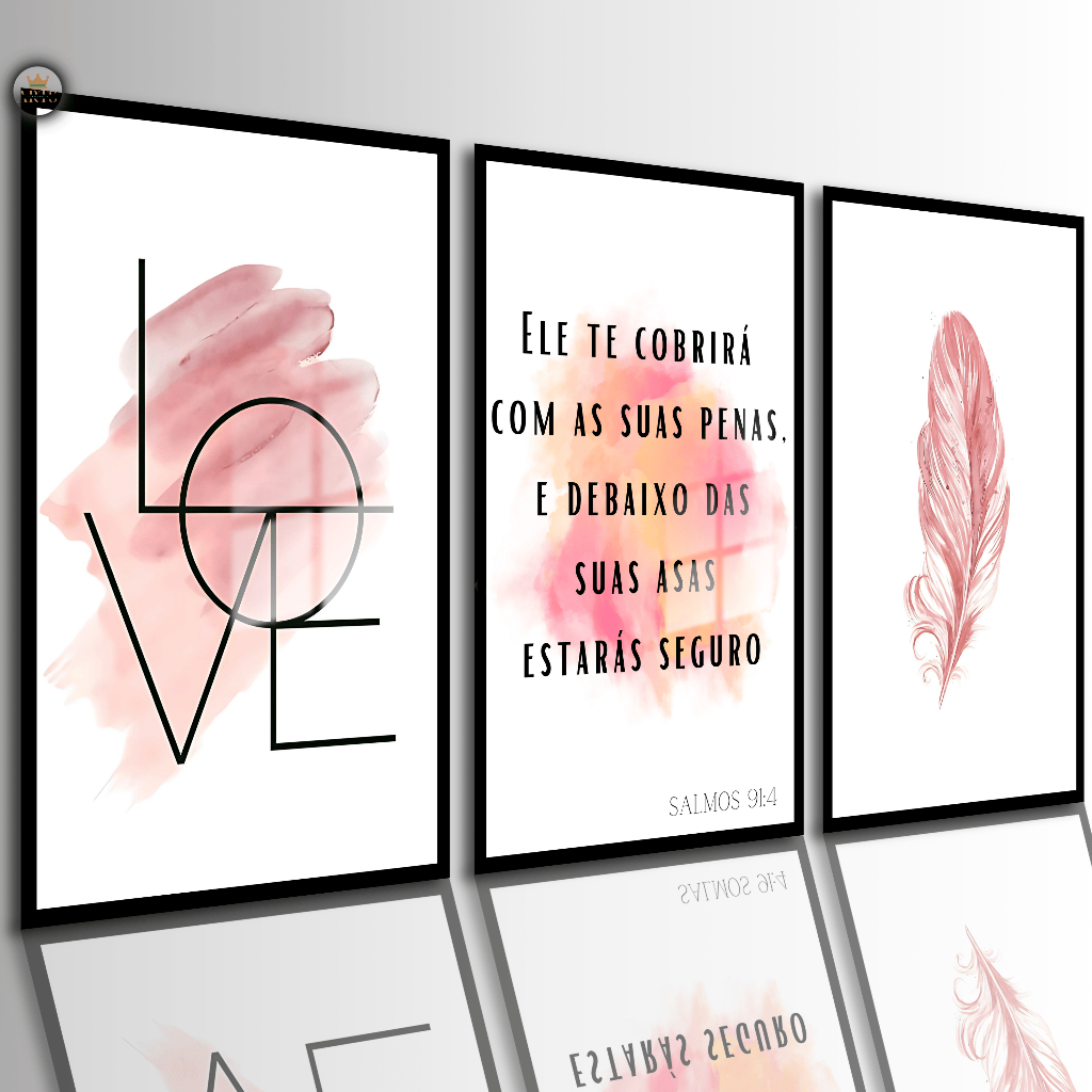 Quadros Decorativos Frases Otimistas Arte Minimalista Fé Kit 3 Peças 4K Sala Quarto