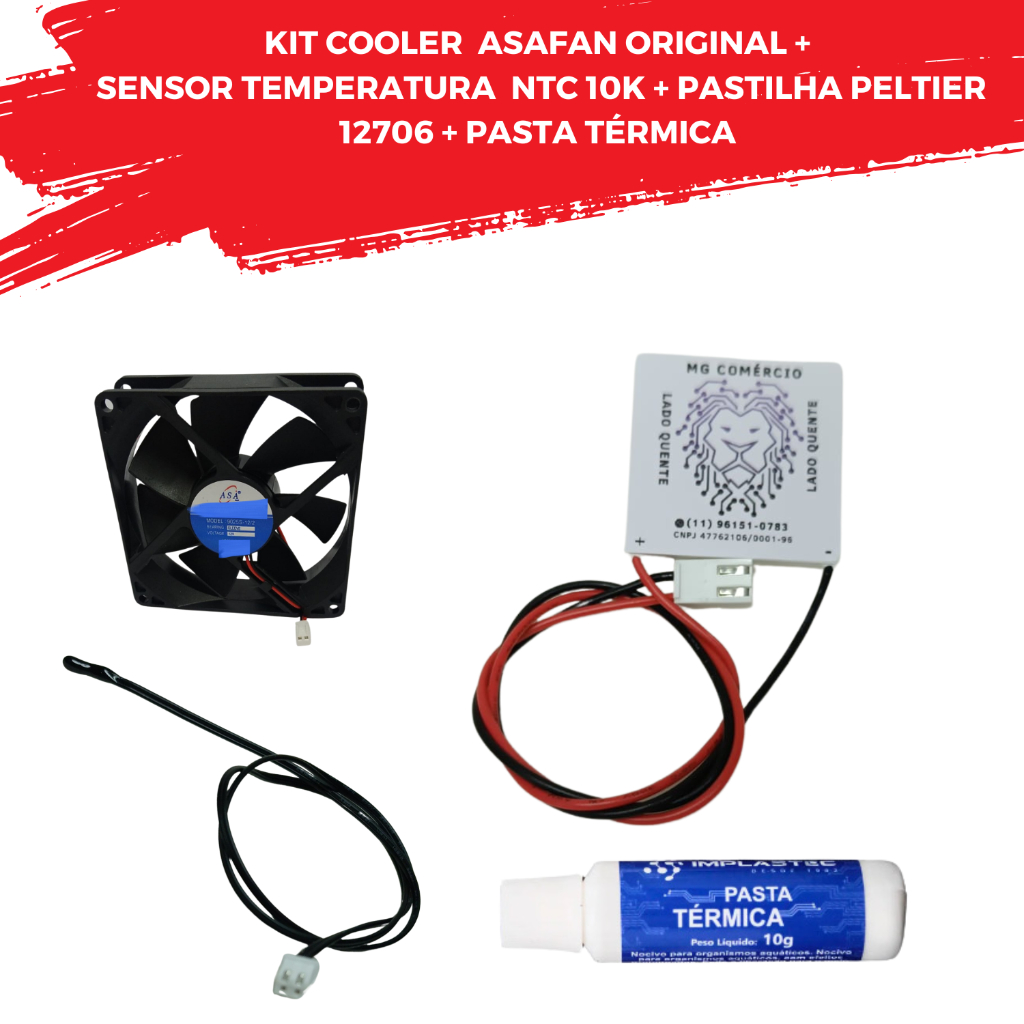 Cooler 90x90x25 Pastilha Peltier 12706 Plug Placa  Sensor Temperatura Pasta Termica Bebedouro Adega Purificador Agua