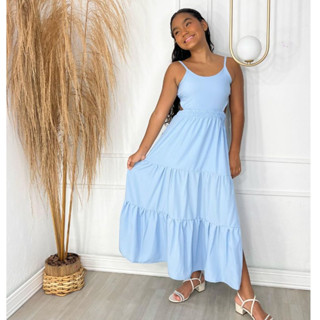 Vestido Longo Infanto Juvenil De Fenda Tendência Mocinha em Oferta na Shopee