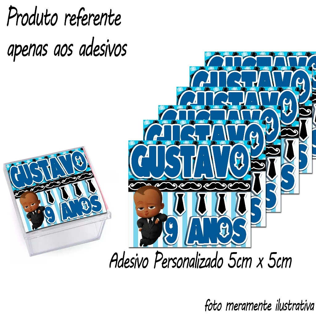 Adesivos personalizados Tema O Poderoso Chefinho 5cm x 5cm para caixinha Acrílica, Lembrancinha pra Festa.