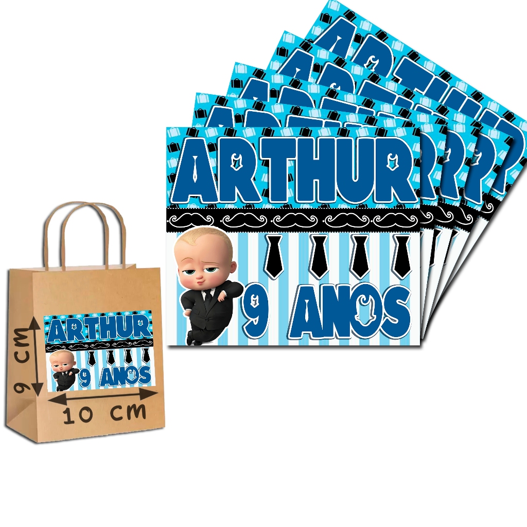 Adesivos Rótulos para Sacolinha Surpresa Tema O Poderoso Chefinho 10cm x 9cm para Lembrancinhas de Festa.